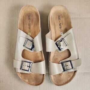 Saint + Sofia Sutton Slide Platform Sandals Women’s SZ 11 Beige Cork Footbed EUC